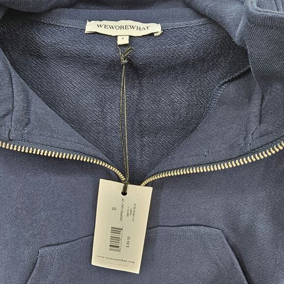 Revolve Weworewhat Womans size S Cropped Half Zip Pullover Jacket Navy Blue NEW - Picture 4 of 7